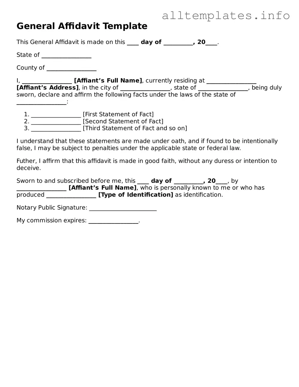 Fillable Affidavit Document