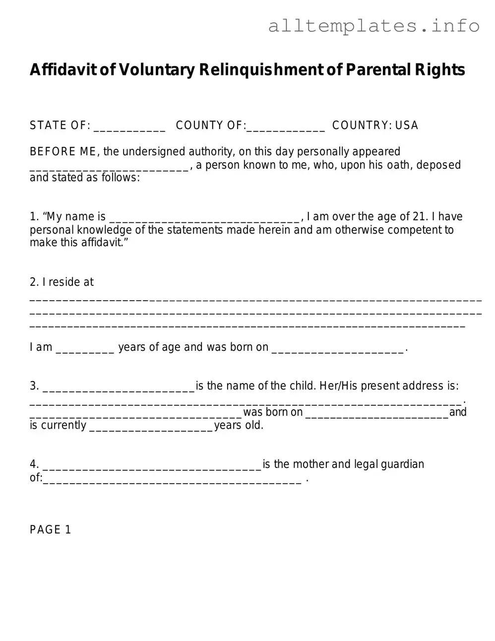 Fill Your Affidavit Parental Rights Template