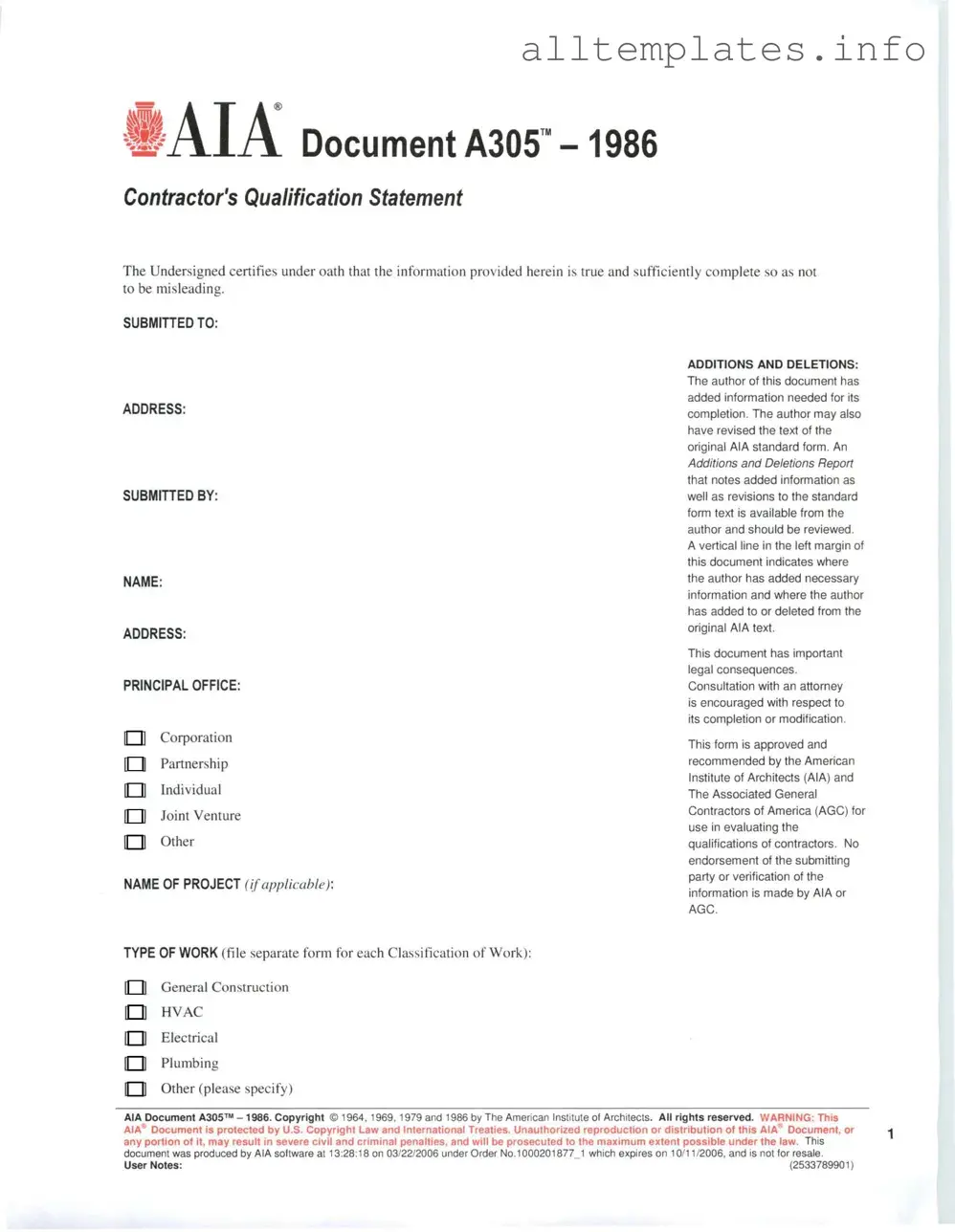 Fill Your AIA A305 Template