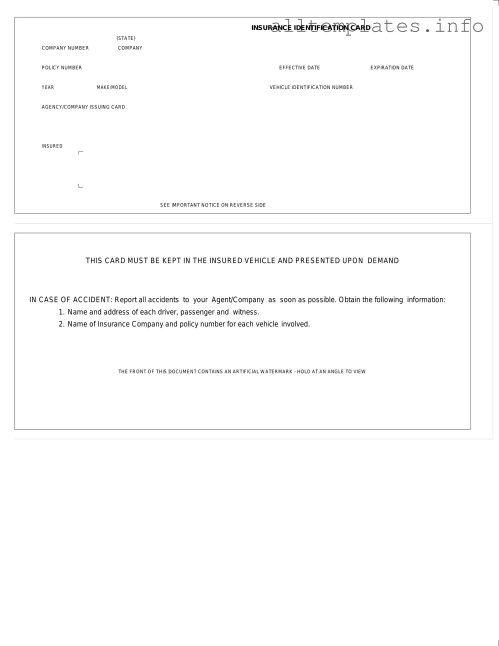 Fill Your Auto Insurance Card Template