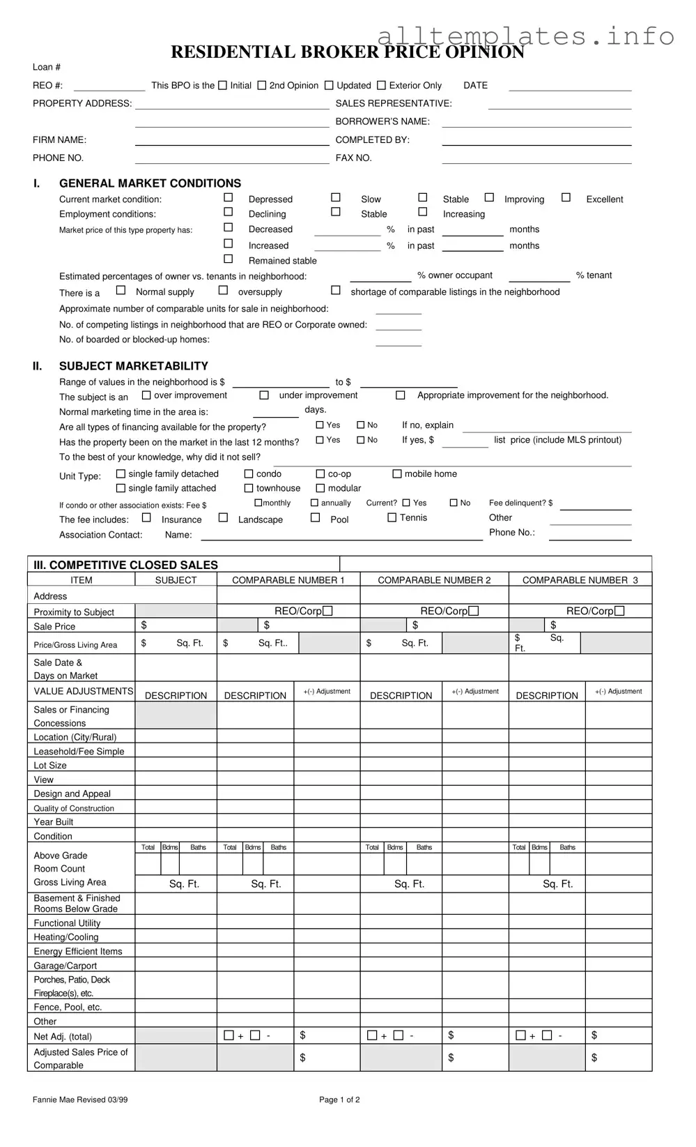 Fill Your Broker Price Opinion Template