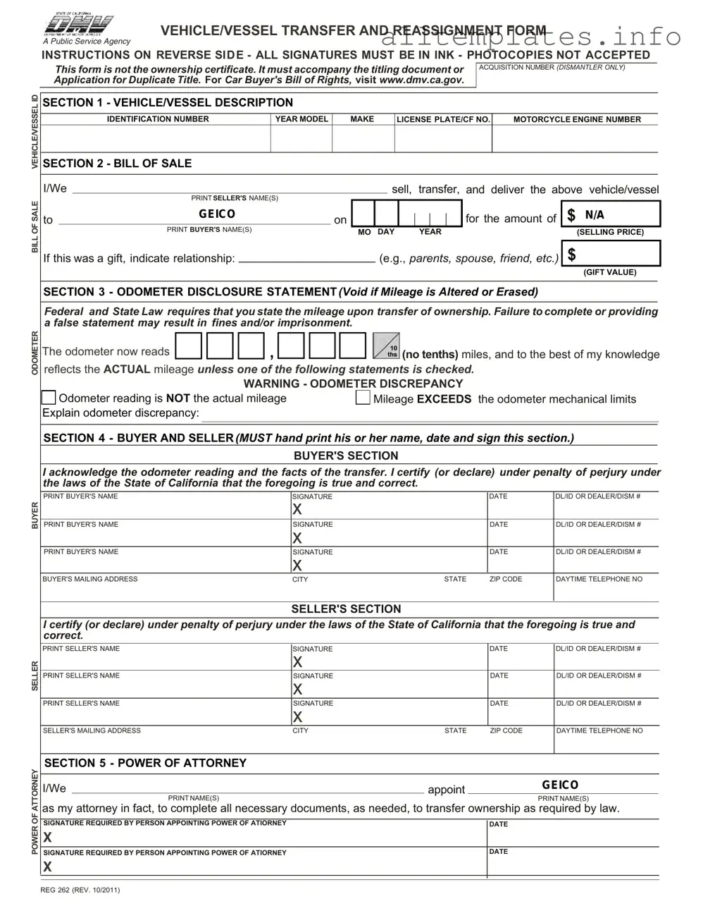 Fill Your California Fotm Reg 262 Template