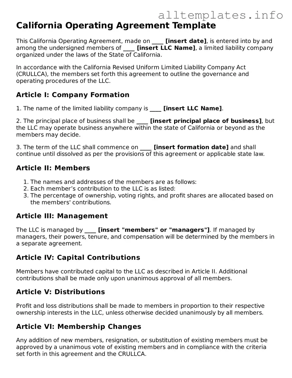Attorney-Approved  Operating Agreement Document for California