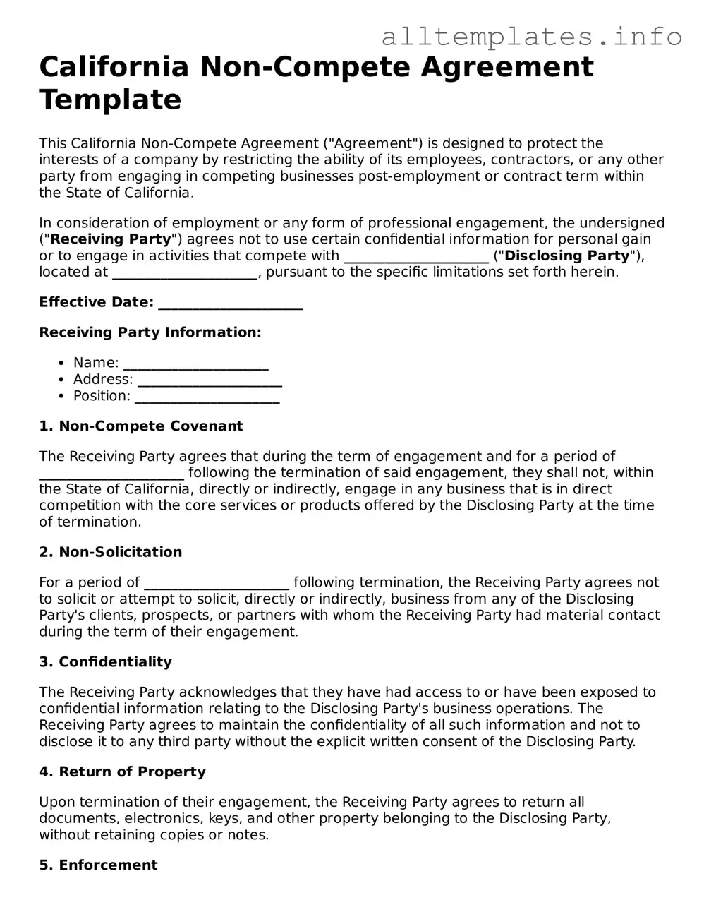 Attorney-Approved  Non-compete Agreement Document for California