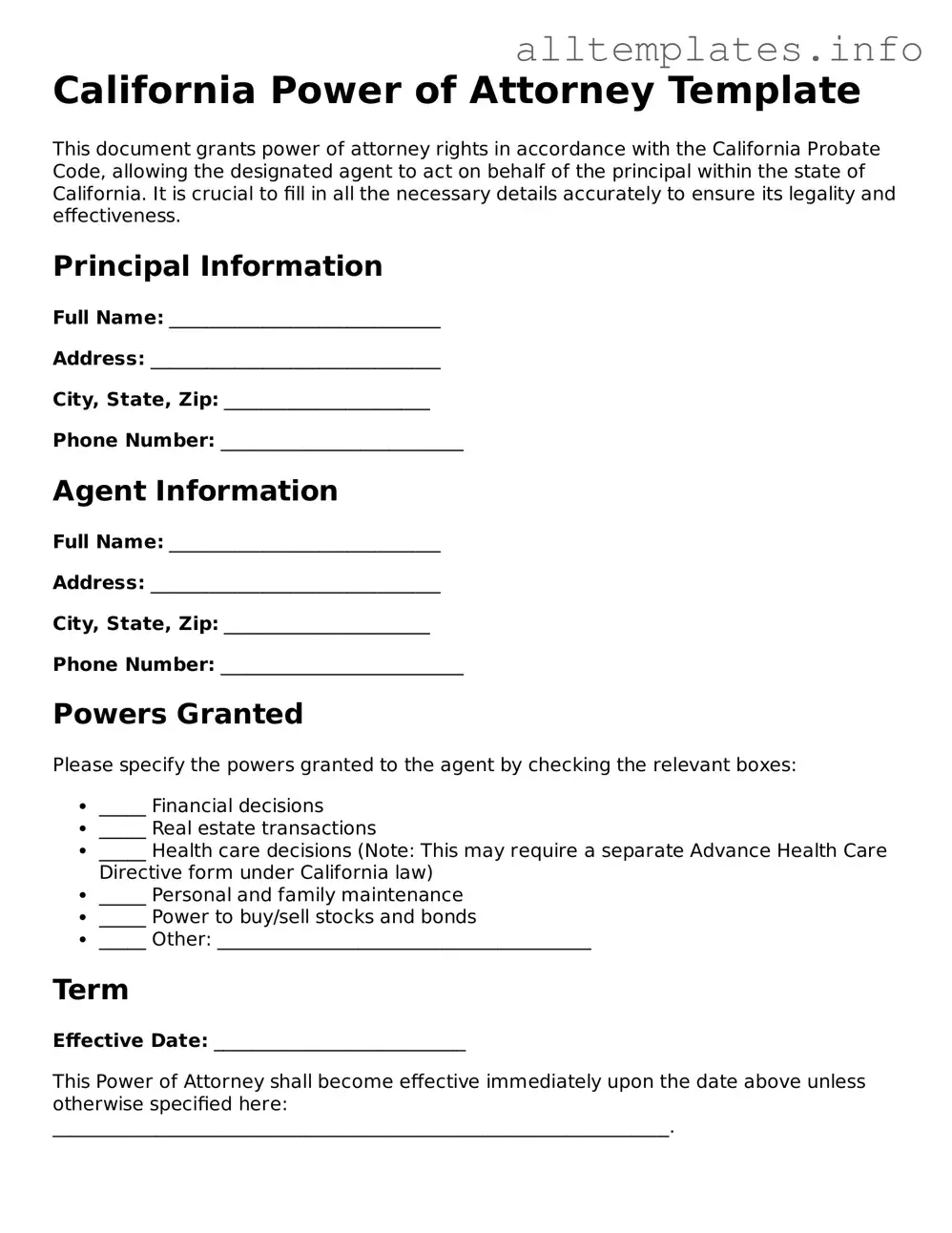 Attorney-Approved  Power of Attorney Document for California