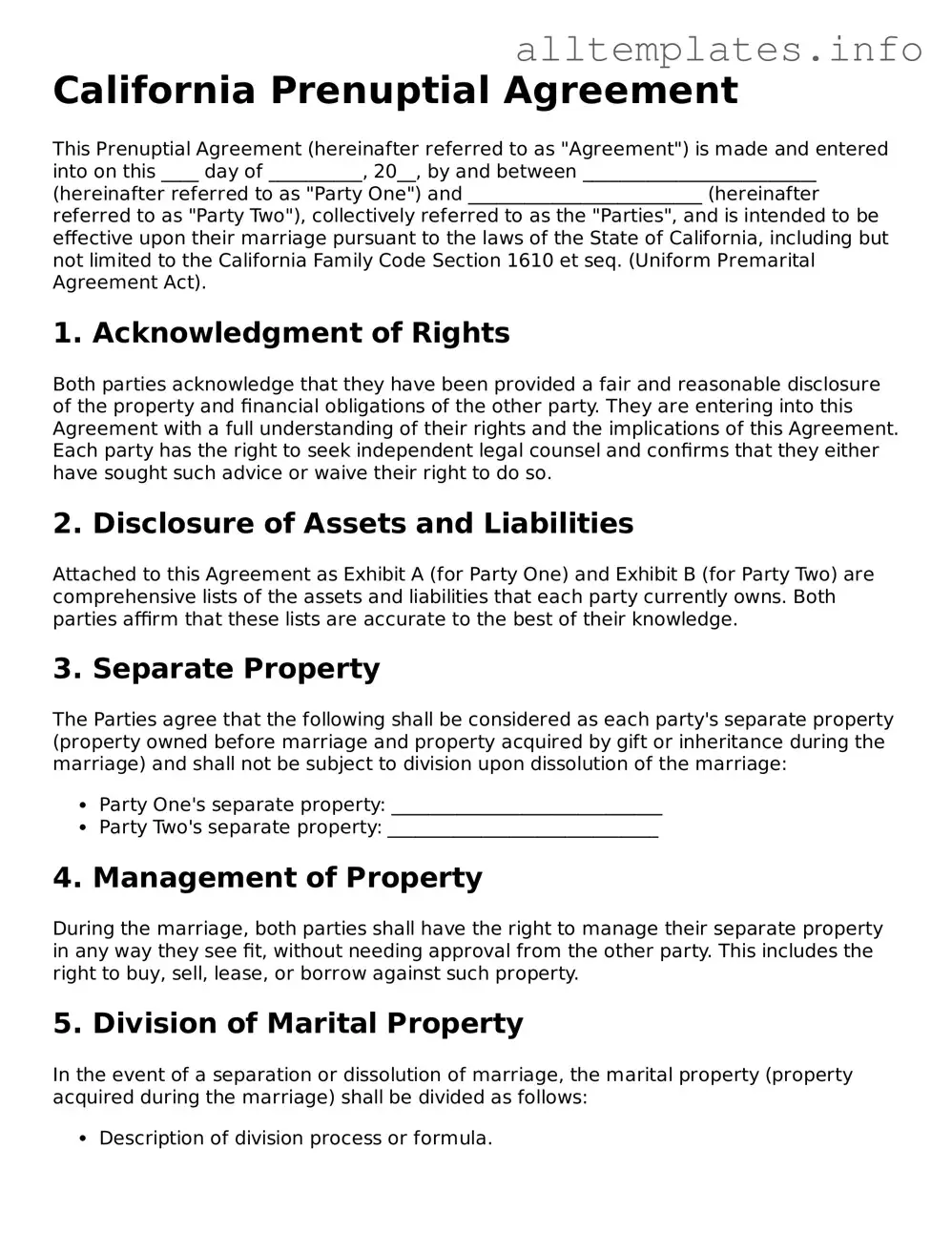 Attorney-Approved  Prenuptial Agreement Document for California