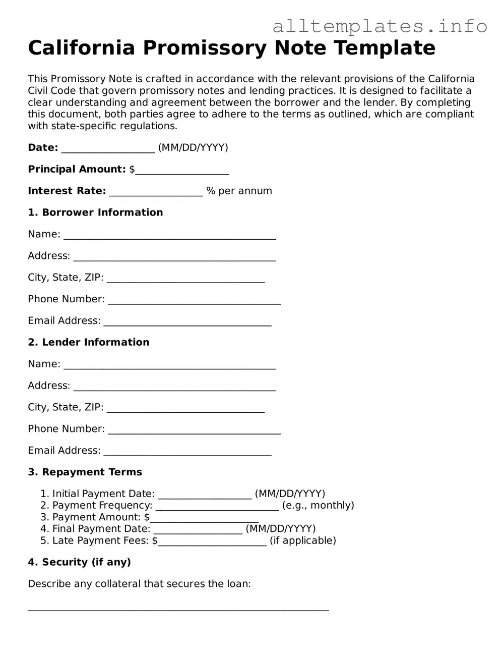 Attorney-Approved  Promissory Note Document for California