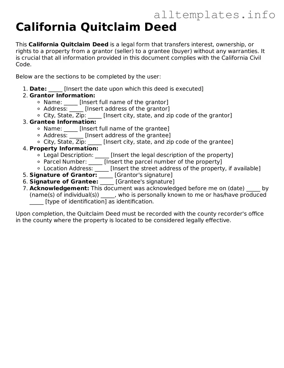 Attorney-Approved  Quitclaim Deed Document for California
