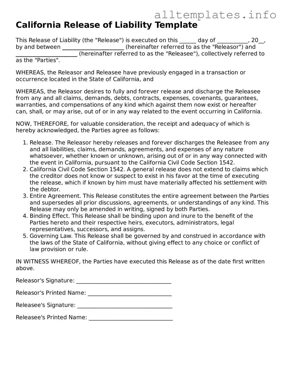 Attorney-Approved  Release of Liability Document for California