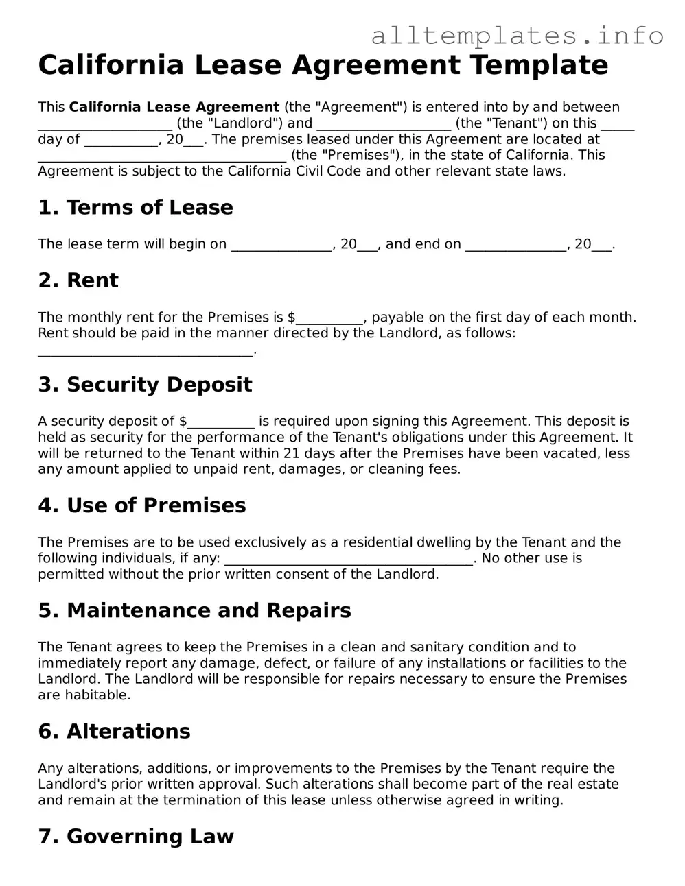 Attorney-Approved  Lease Agreement Document for California