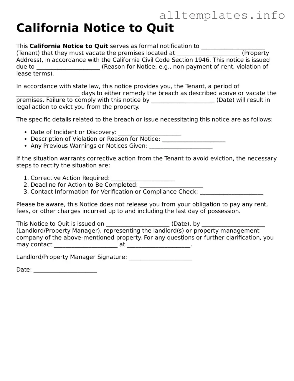 Attorney-Approved  Notice to Quit Document for California