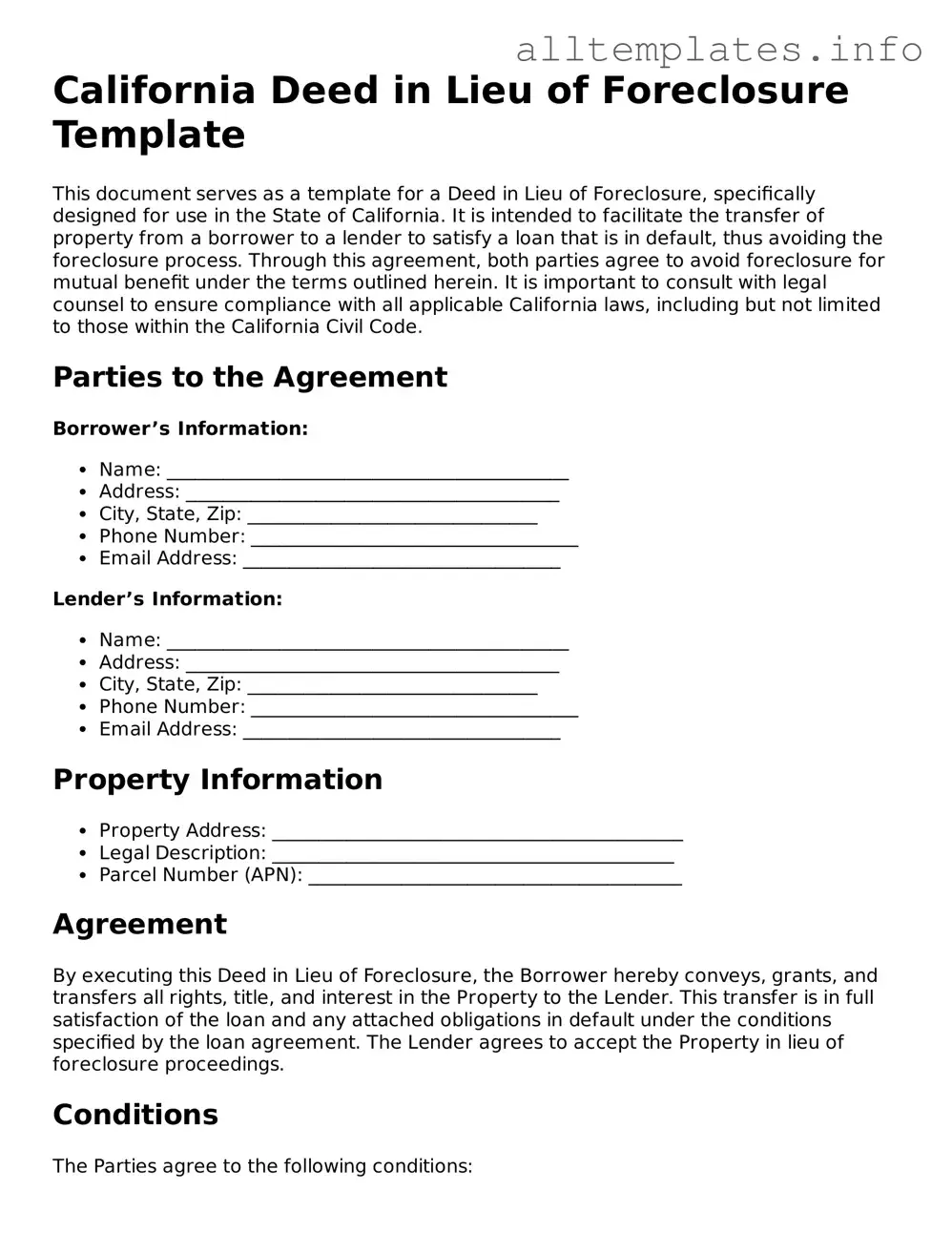 Attorney-Approved  Deed in Lieu of Foreclosure Document for California