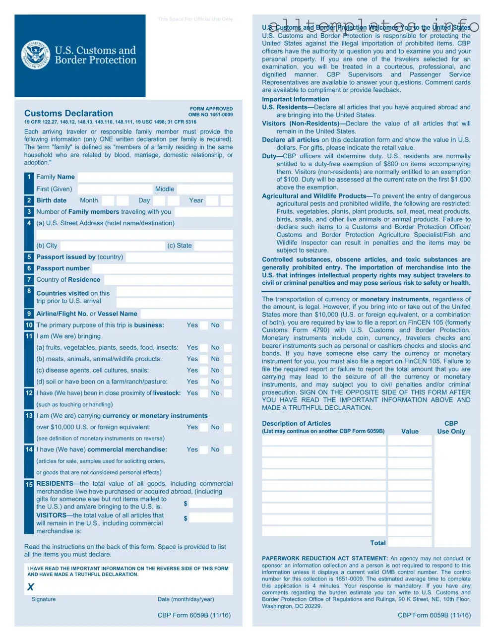 Fill Your CBP 6059B Template