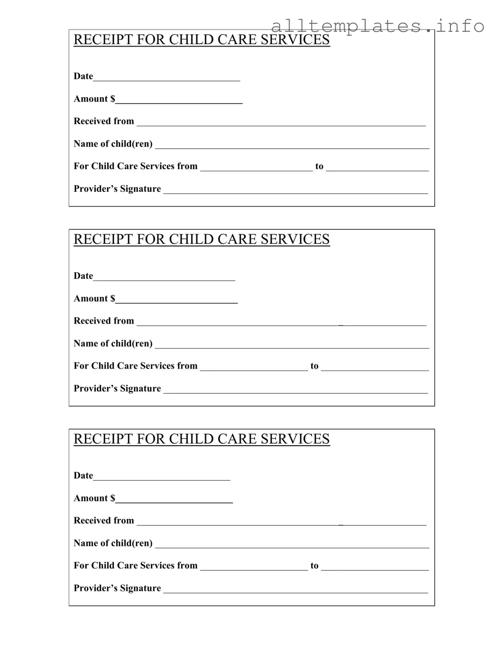 Fill Your Childcare Receipt Template