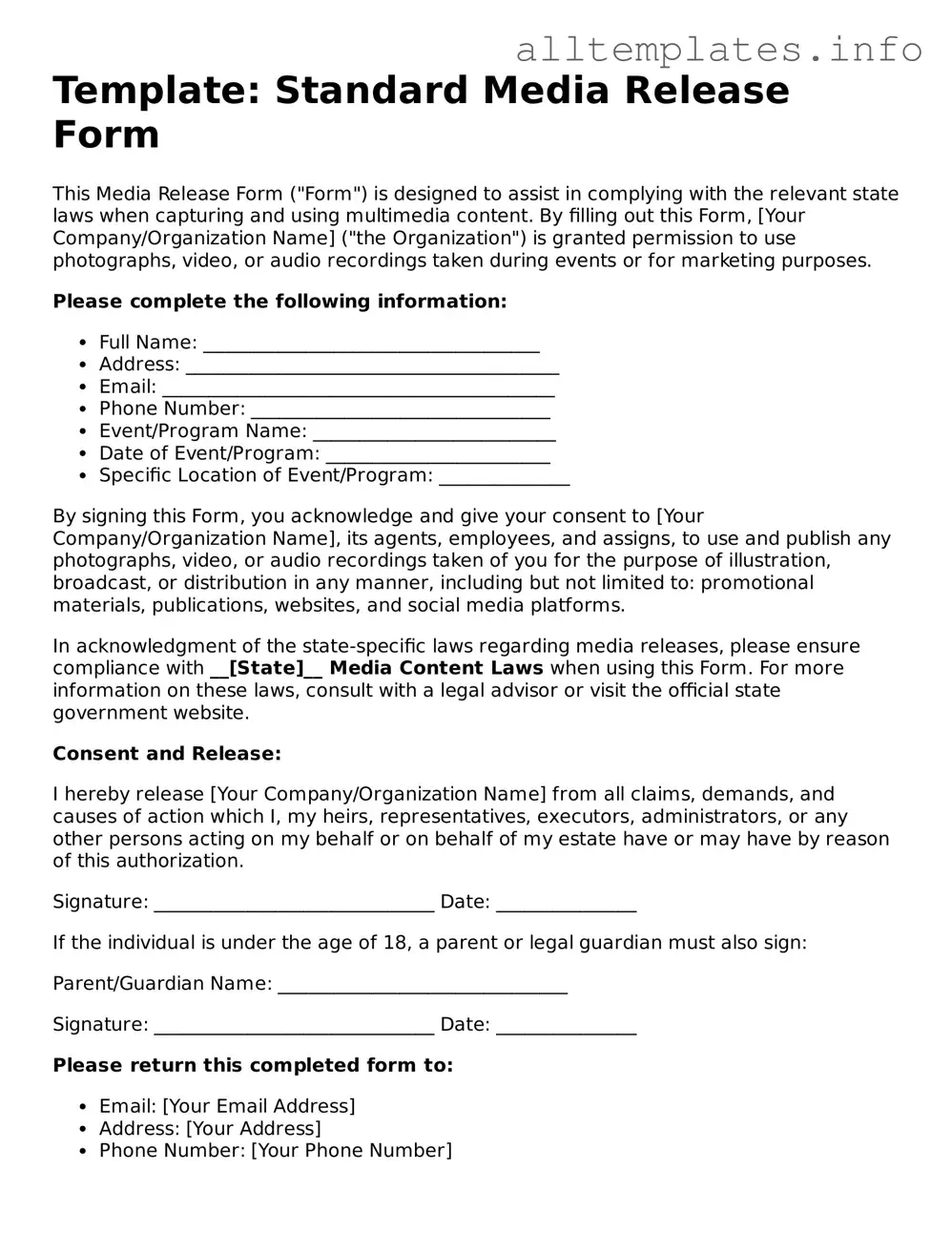 Fillable Media Release Document
