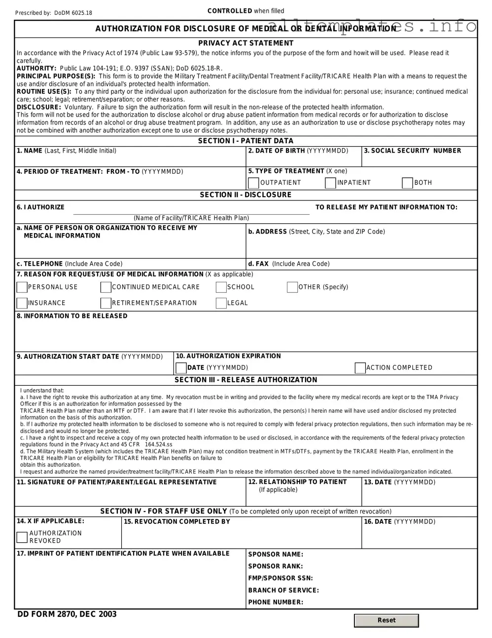 Fill Your DD 2870 Template