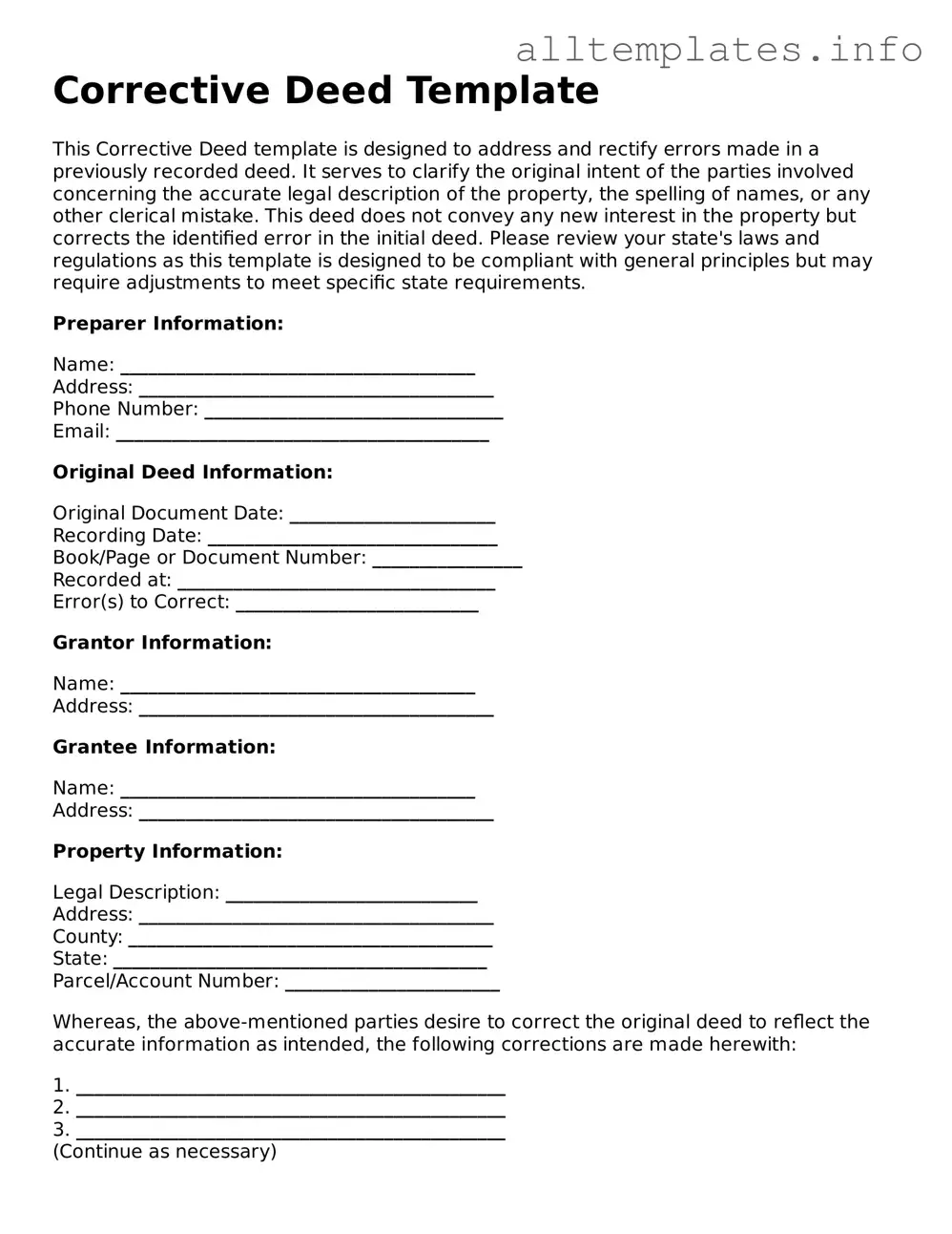 Fillable Corrective Deed Document