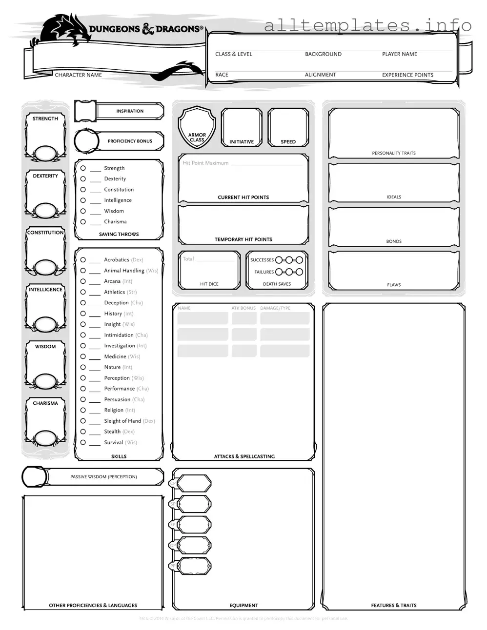 Fill Your Dnd Character Sheet Template