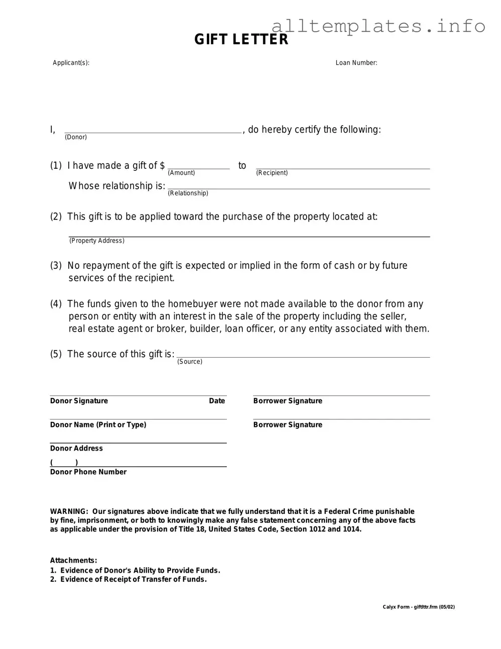 Fill Your Gift Letter Template