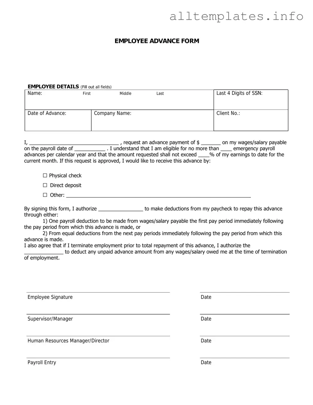 Fill Your Employee Advance Template
