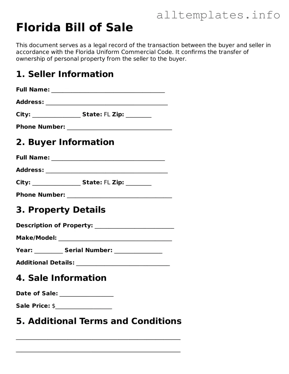 Attorney-Approved  Bill of Sale Document for Florida