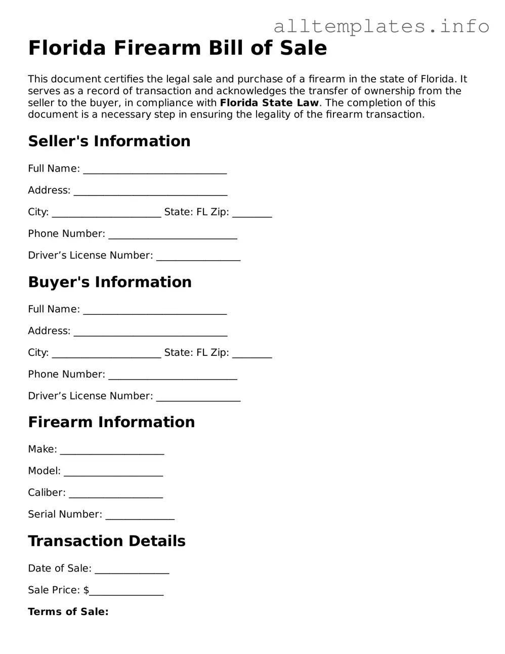 Attorney-Approved  Firearm Bill of Sale Document for Florida
