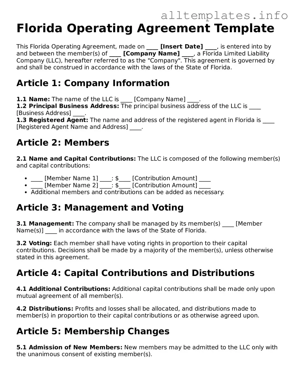 Attorney-Approved  Operating Agreement Document for Florida