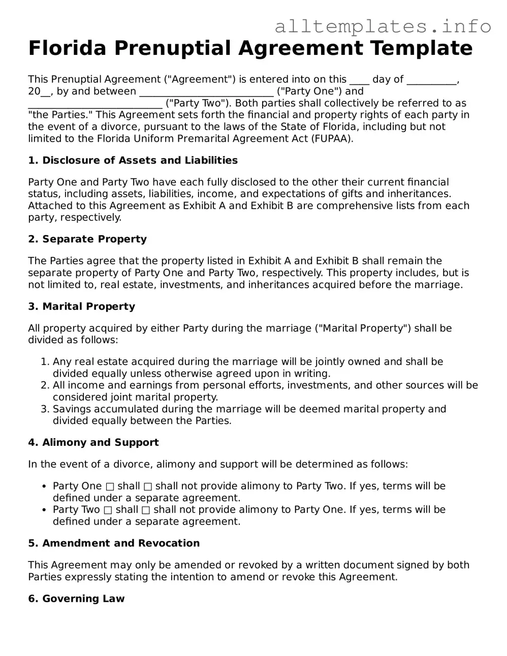 Attorney-Approved  Prenuptial Agreement Document for Florida