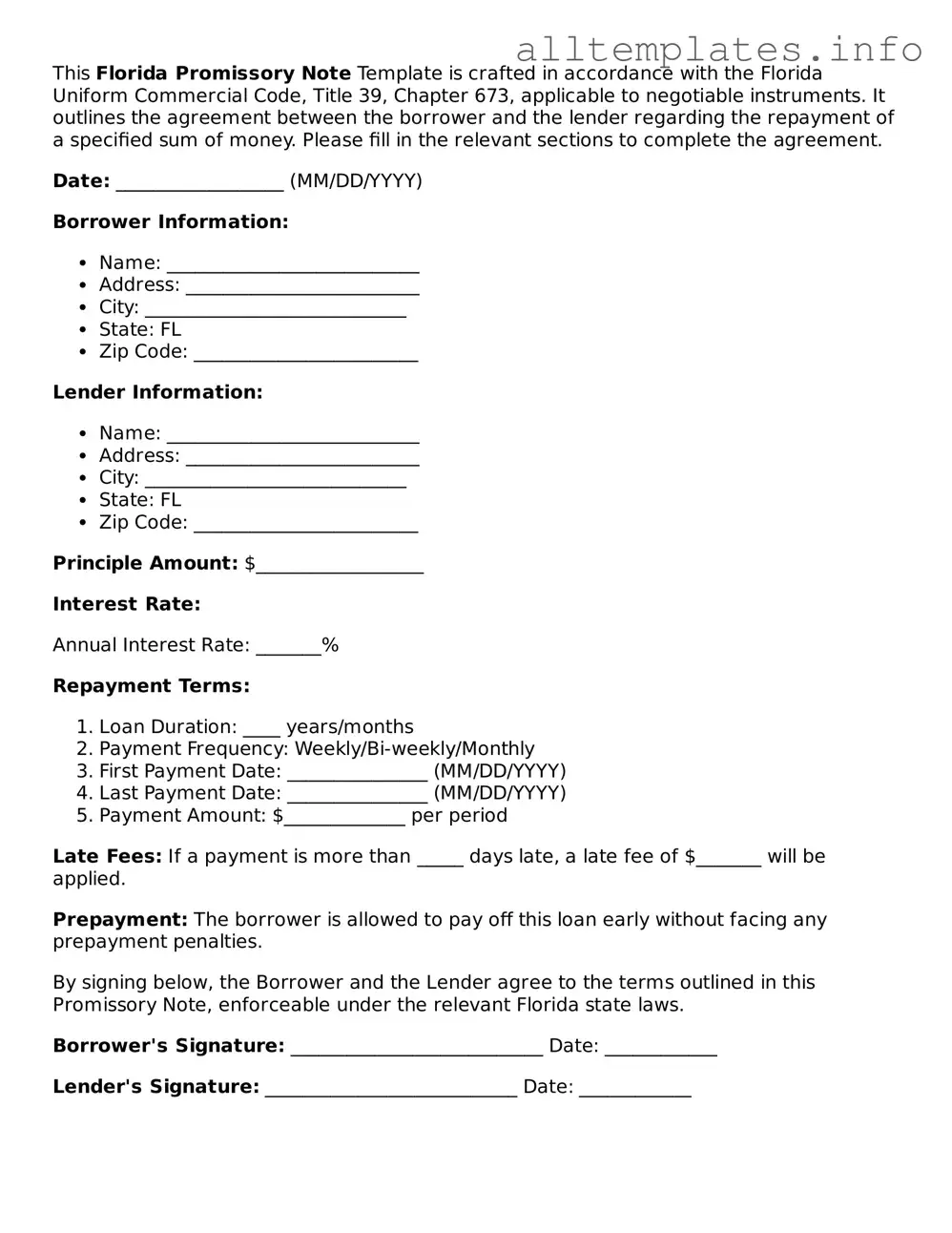 Attorney-Approved  Promissory Note Document for Florida