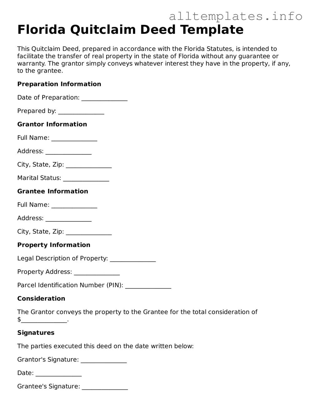 Attorney-Approved  Quitclaim Deed Document for Florida