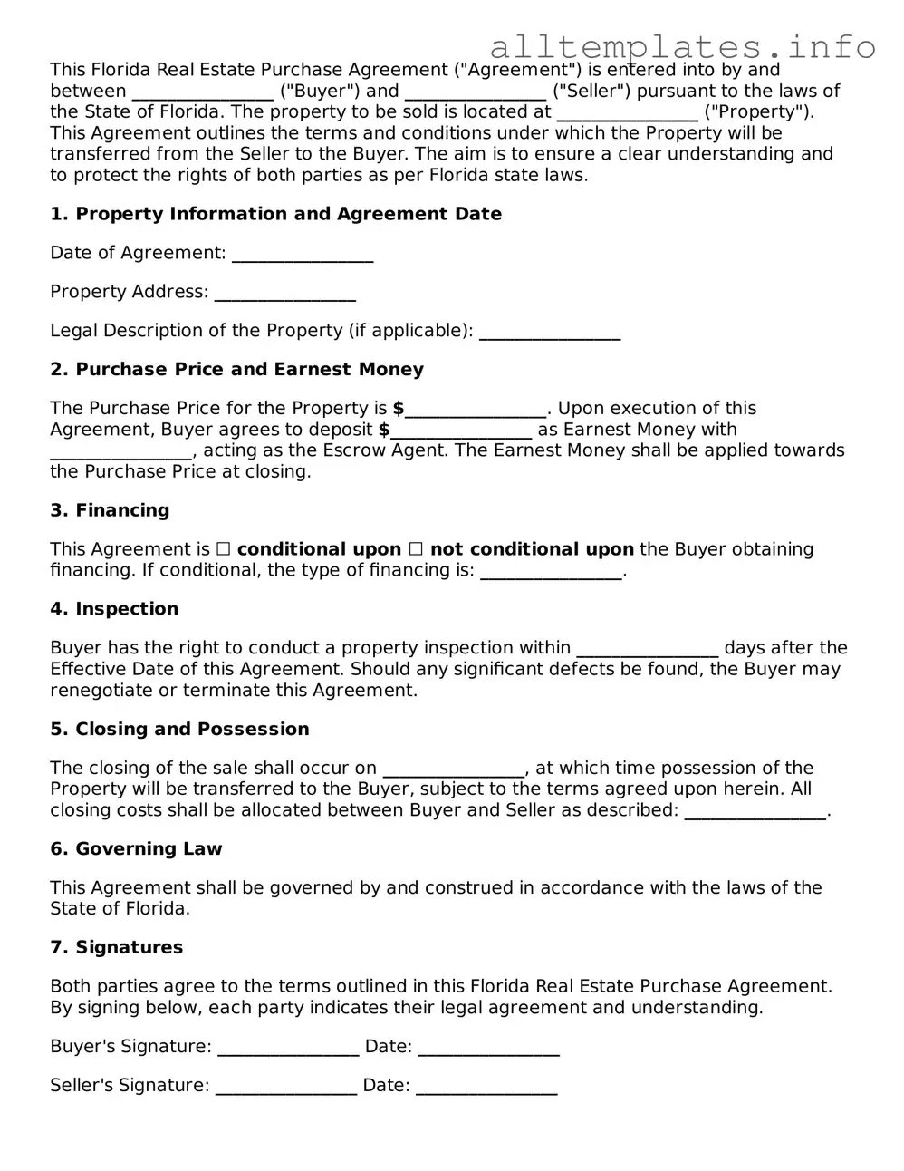 Attorney-Approved  Real Estate Purchase Agreement Document for Florida