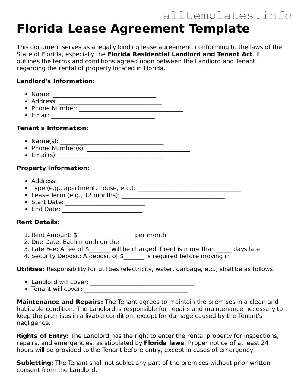 Attorney-Approved  Lease Agreement Document for Florida