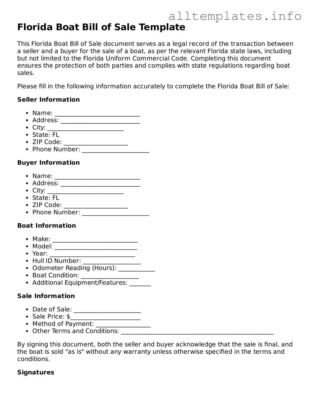 Attorney-Approved  Boat Bill of Sale Document for Florida