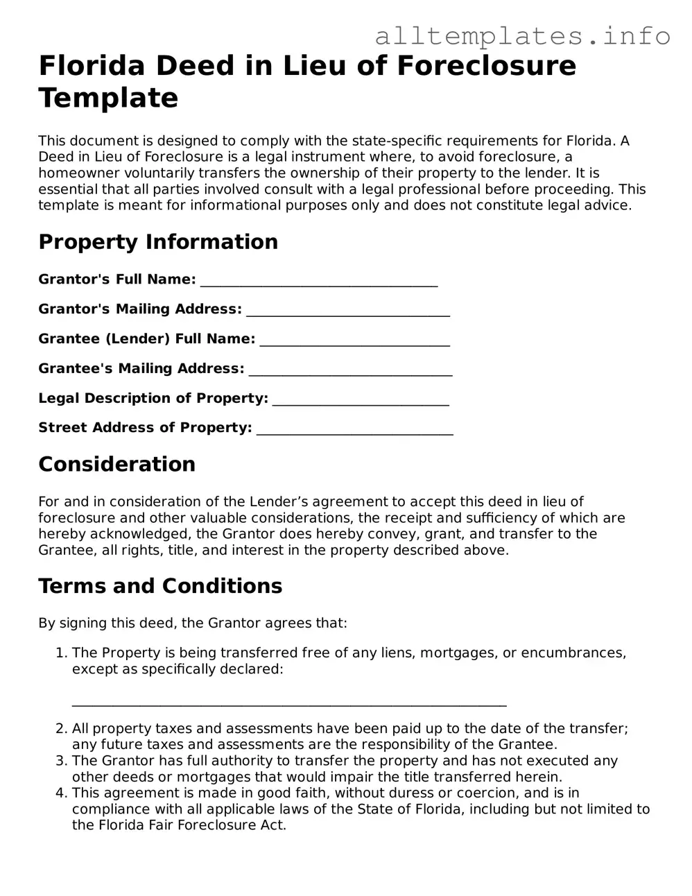 Attorney-Approved  Deed in Lieu of Foreclosure Document for Florida