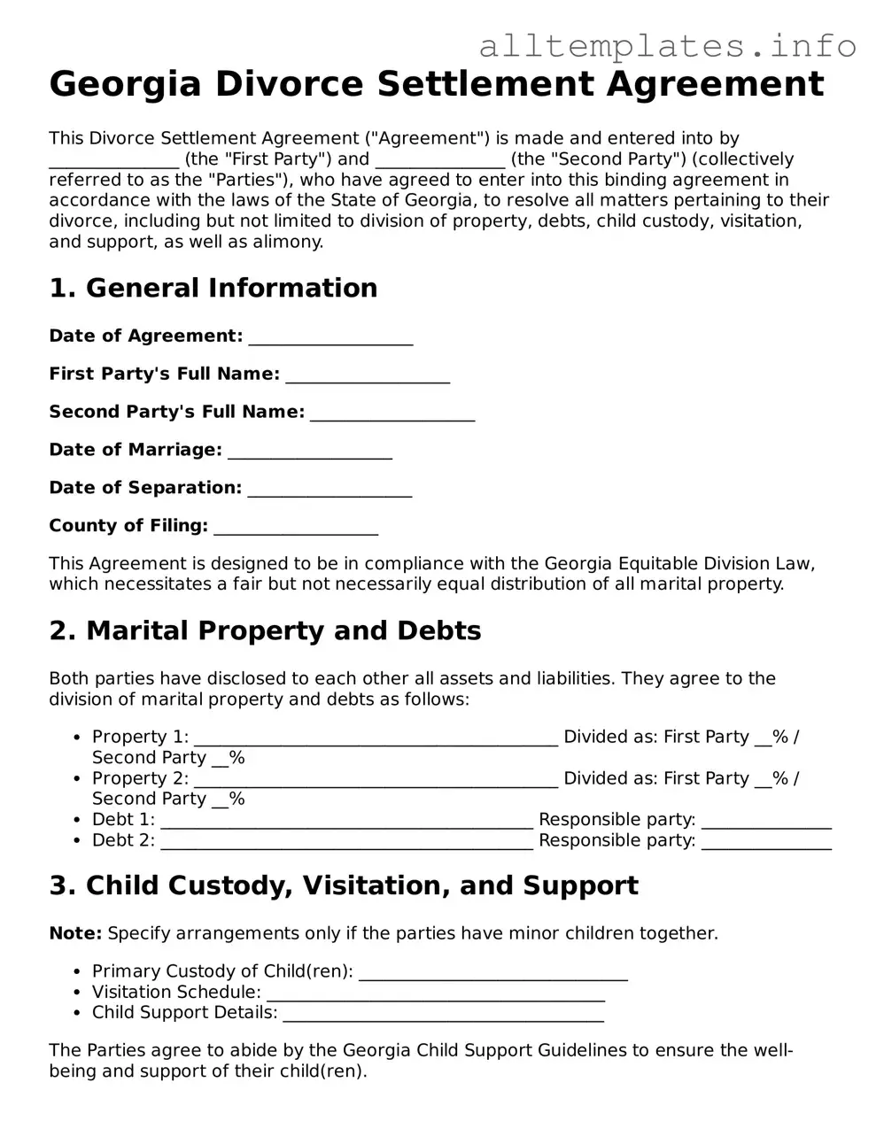 Attorney-Approved  Divorce Settlement Agreement Document for Georgia