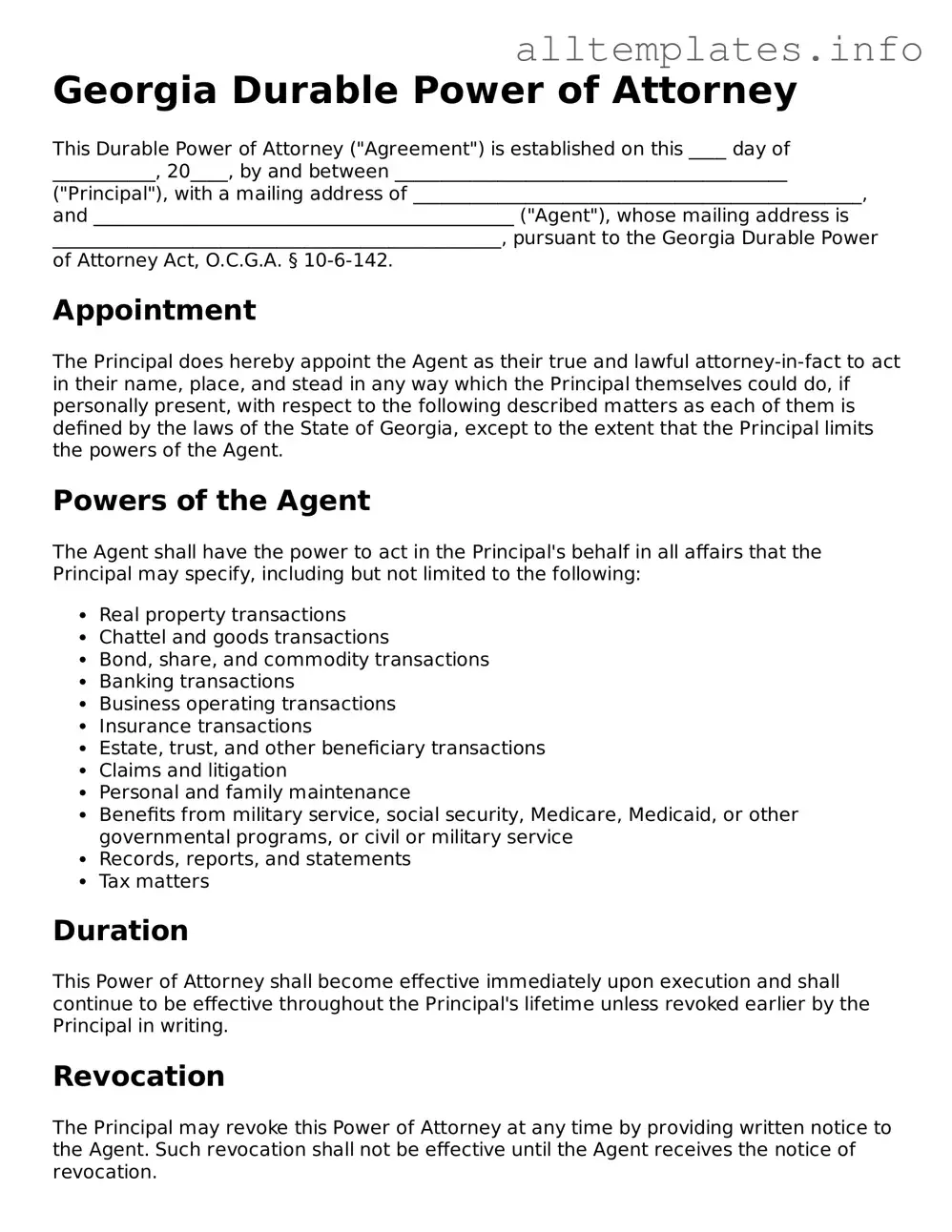 Attorney-Approved  Durable Power of Attorney Document for Georgia