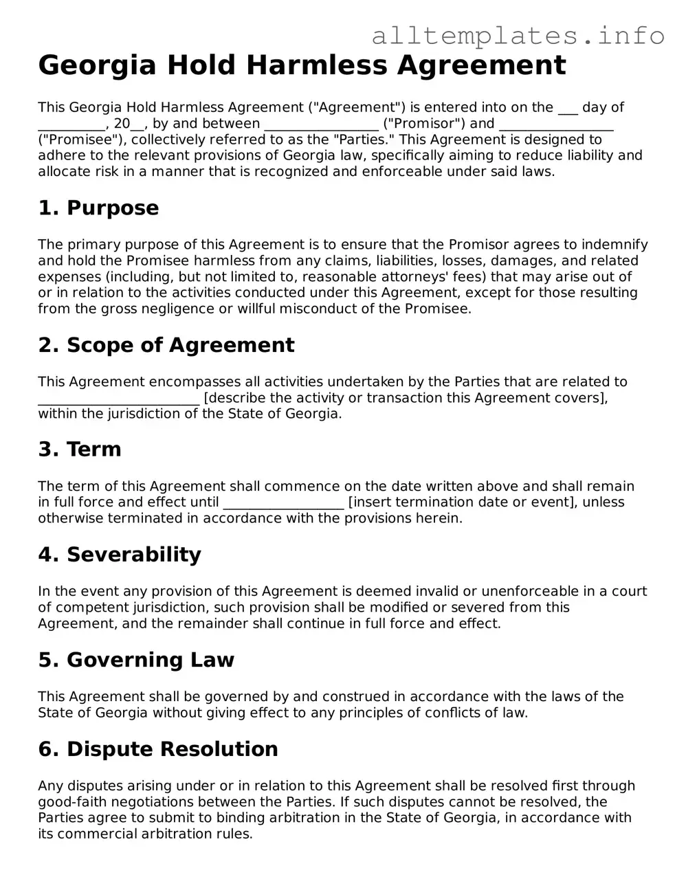 Attorney-Approved  Hold Harmless Agreement Document for Georgia