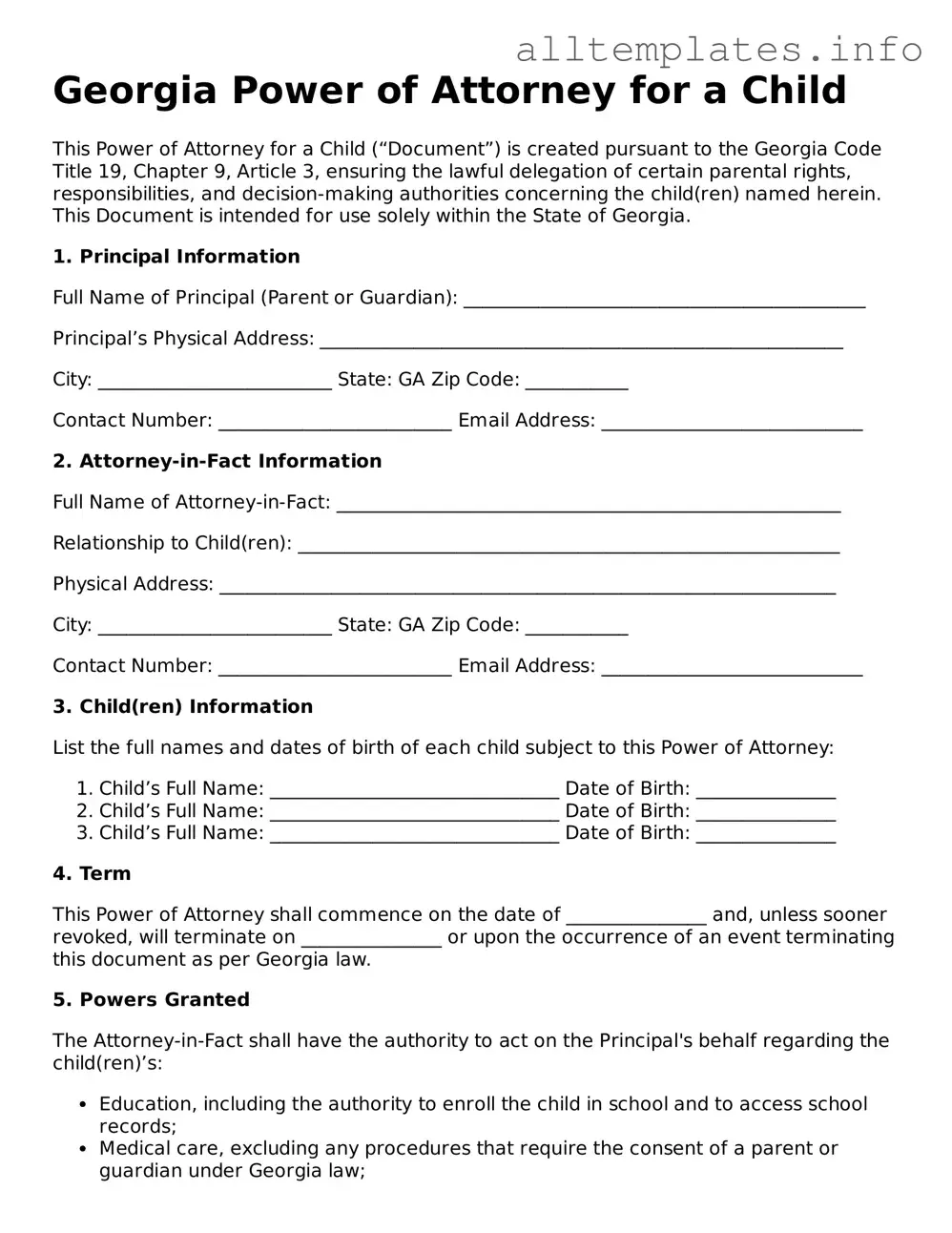 Attorney-Approved  Power of Attorney for a Child Document for Georgia