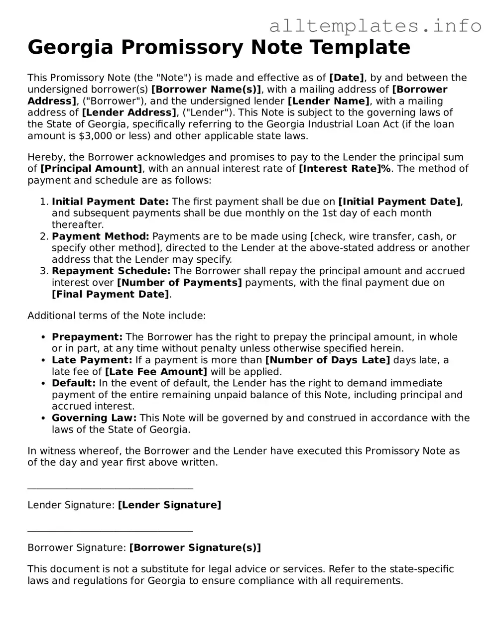 Attorney-Approved  Promissory Note Document for Georgia