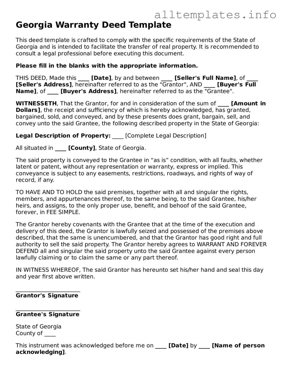 Attorney-Approved  Deed Document for Georgia