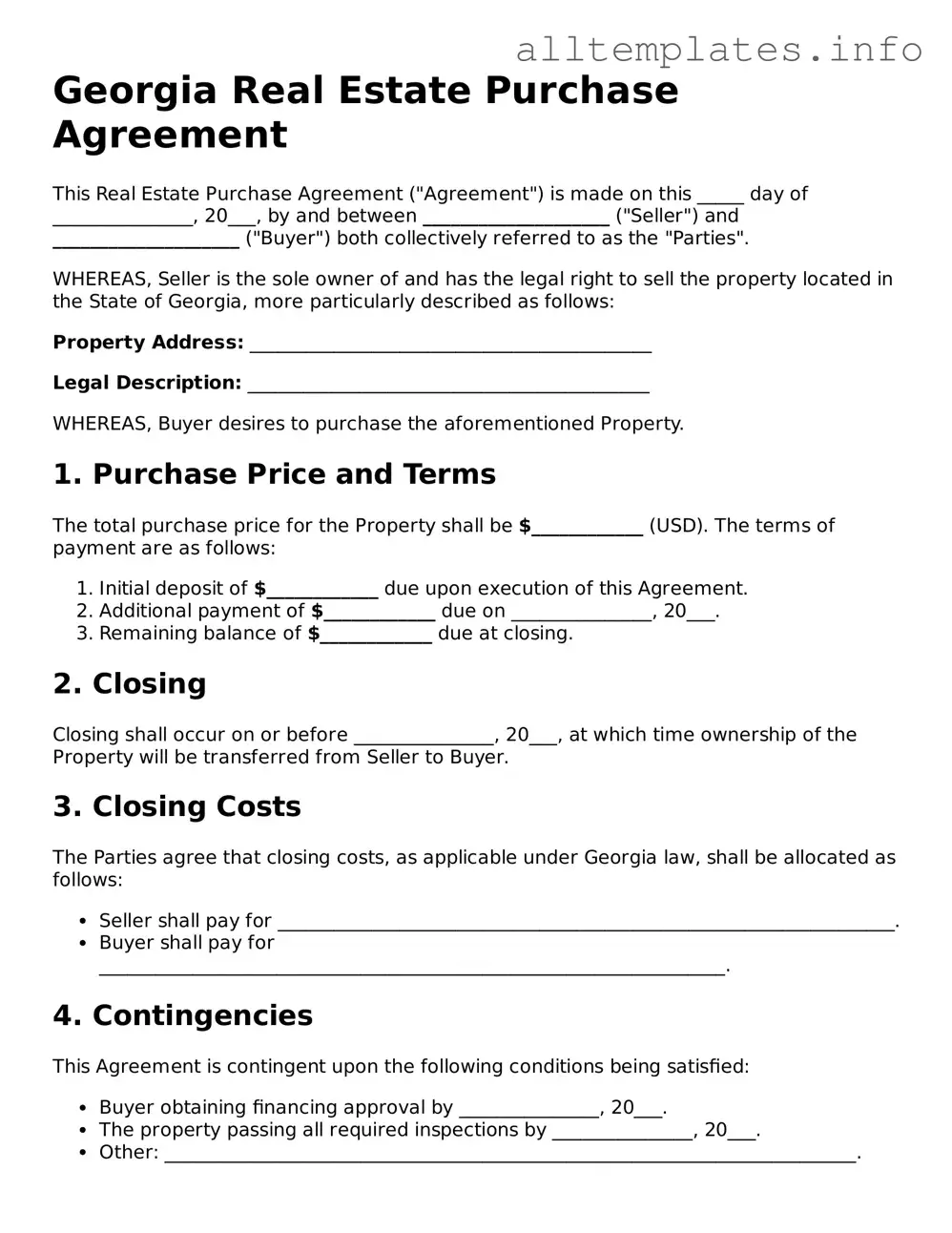Attorney-Approved  Real Estate Purchase Agreement Document for Georgia