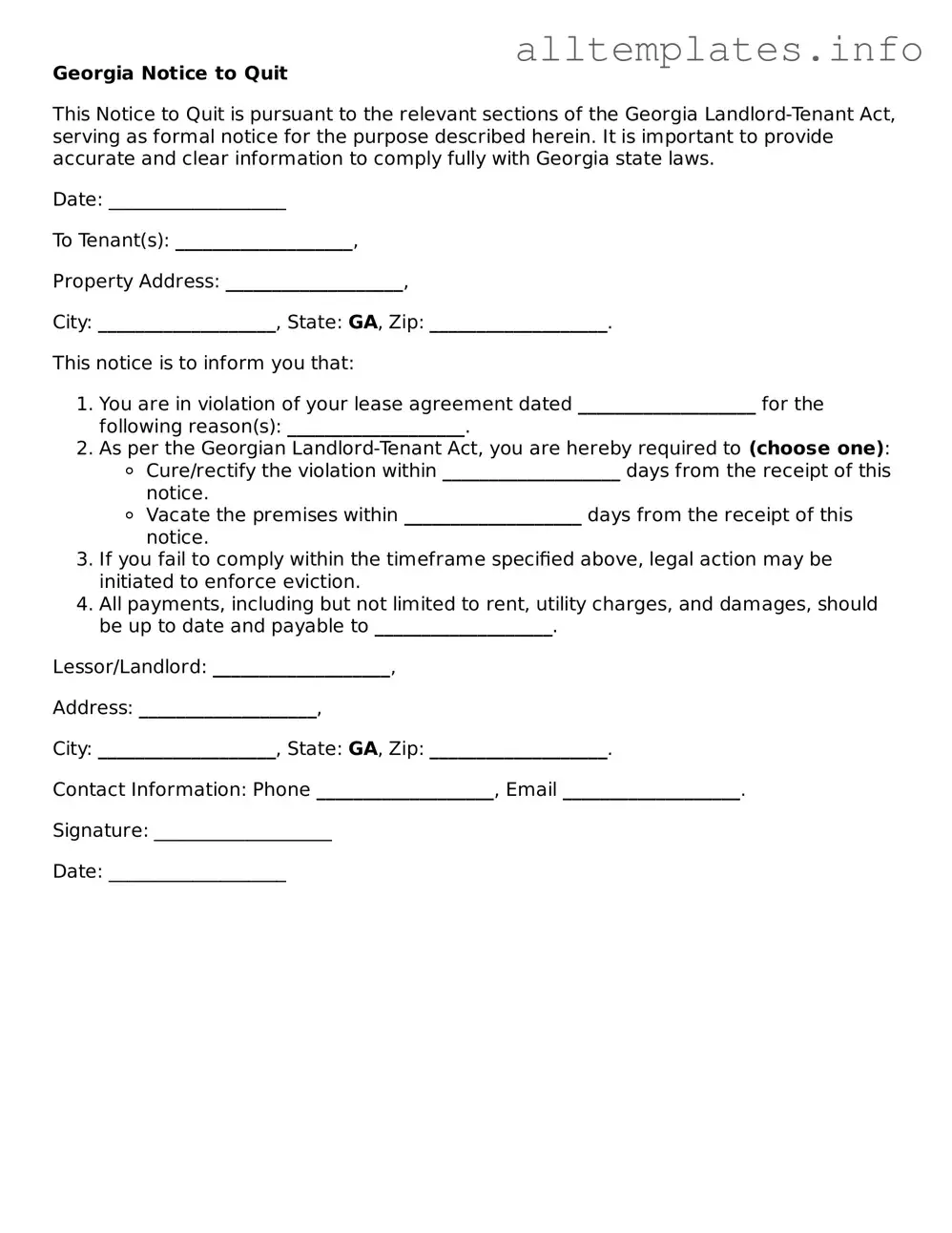 Attorney-Approved  Notice to Quit Document for Georgia