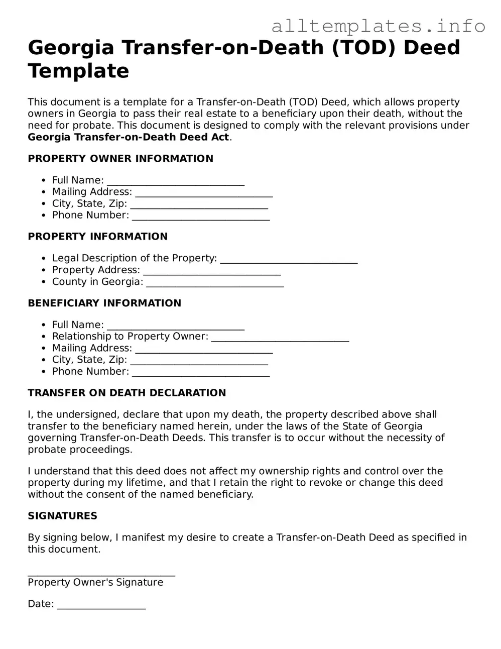 Attorney-Approved  Transfer-on-Death Deed Document for Georgia