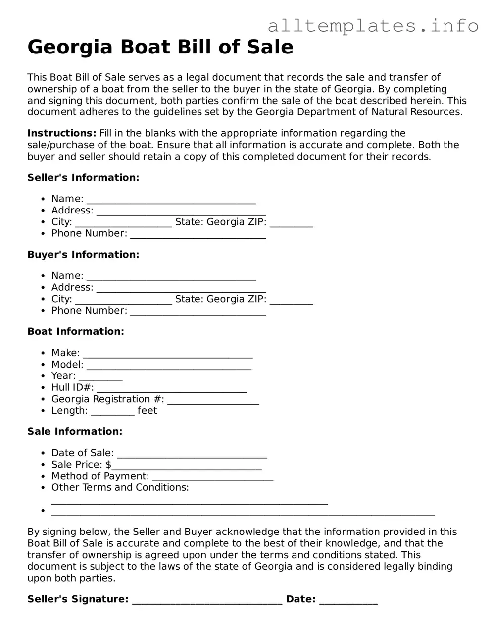 Attorney-Approved  Boat Bill of Sale Document for Georgia