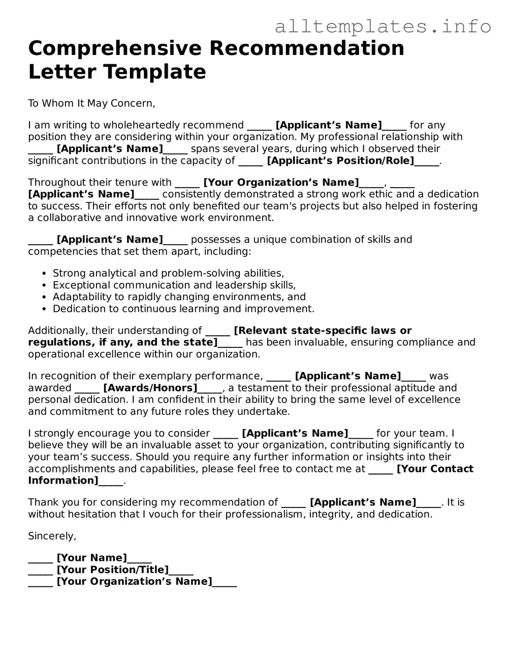 Fillable Recommendation Letter Document