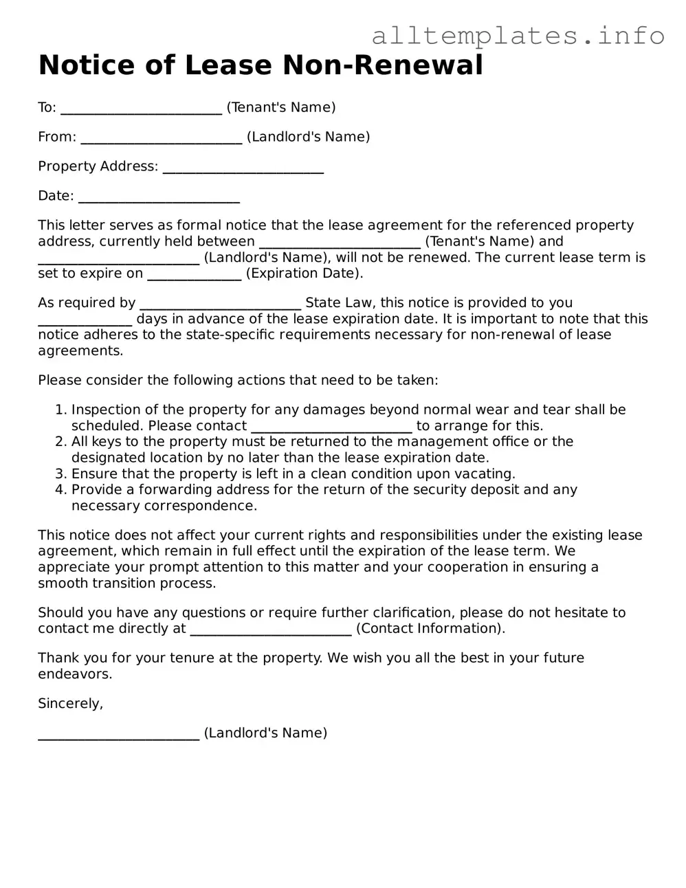 Fillable Notice of Lease Non-Renewal Document