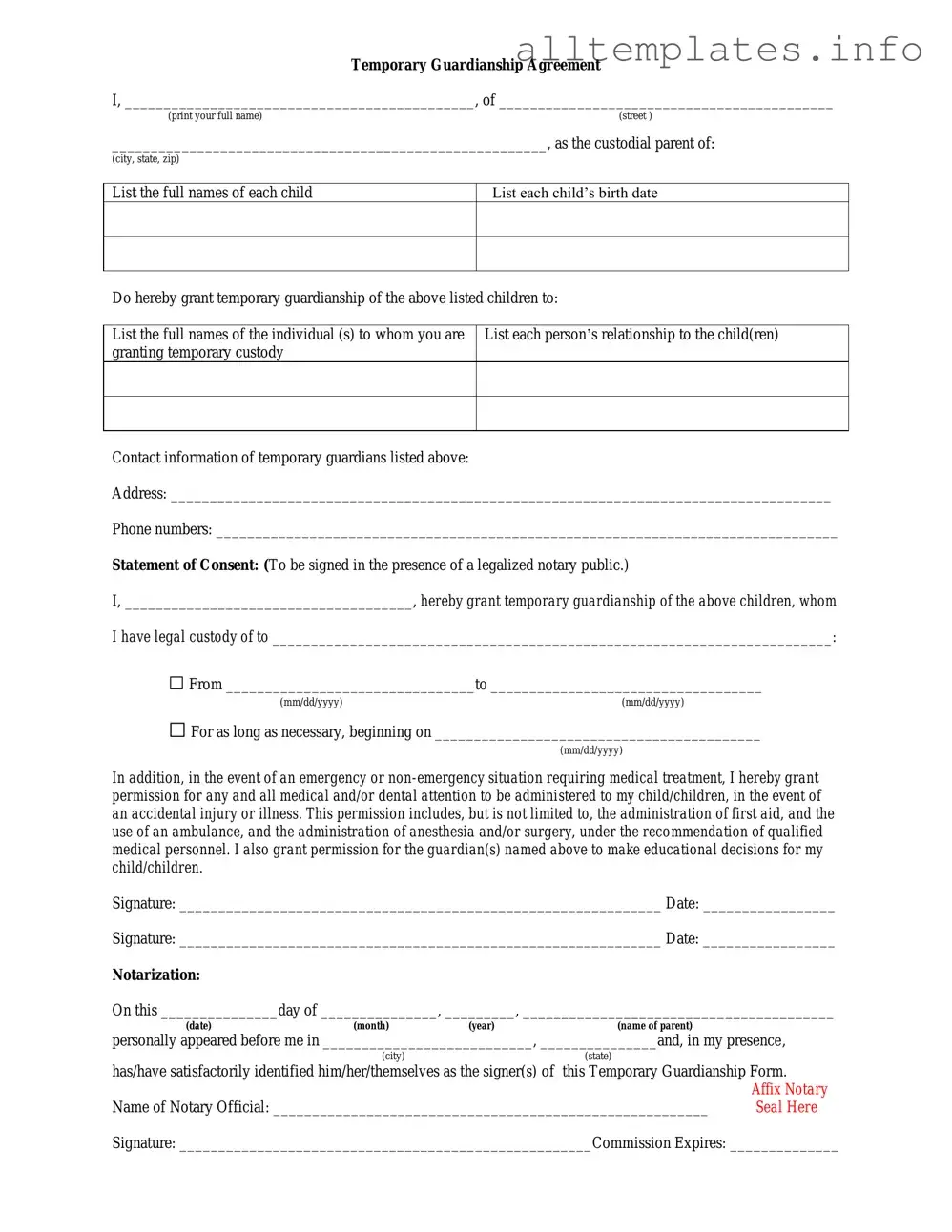 Fill Your Temporary Custody Template