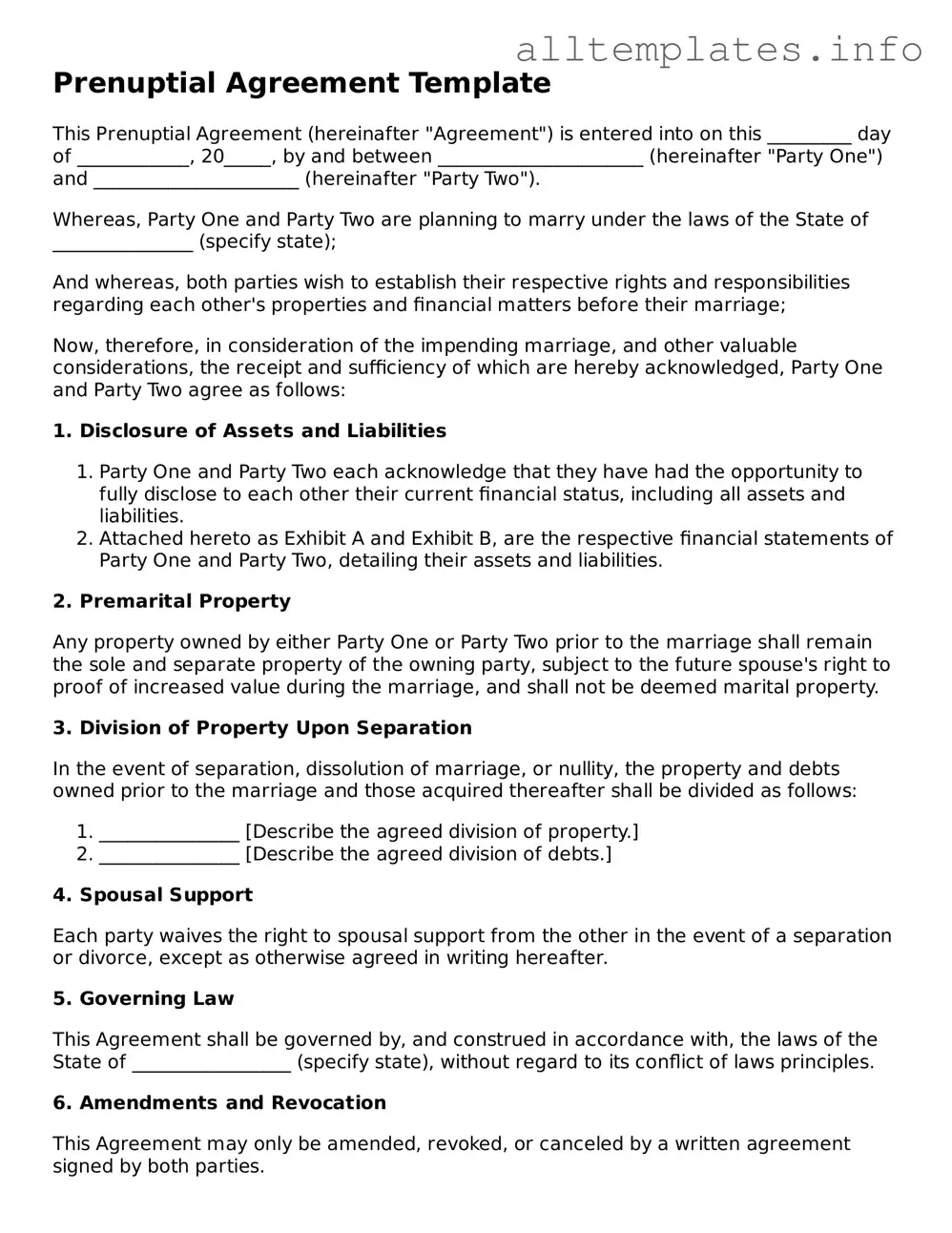 Fillable Prenuptial Agreement Document