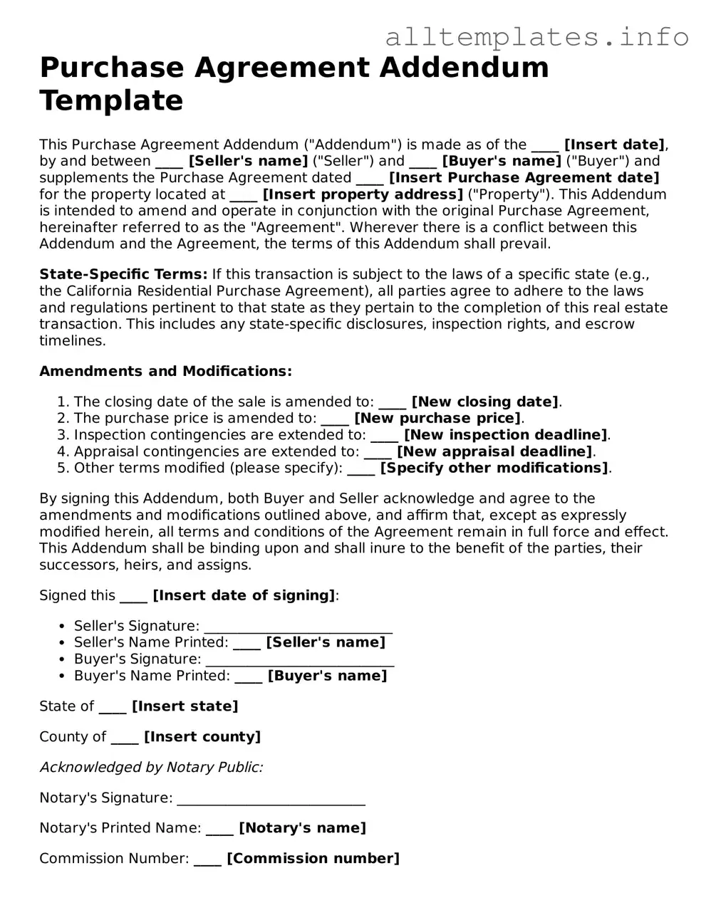 Fillable Purchase Agreement Addendum Document