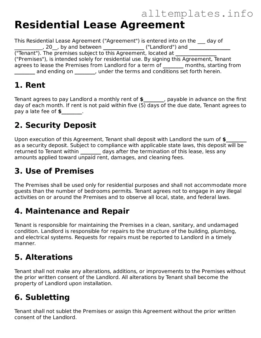 Fillable Lease Agreement Document